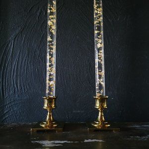 Pair of Partylite Copley Candle Holders, Small Brass Candle Holders Pedestal Bas